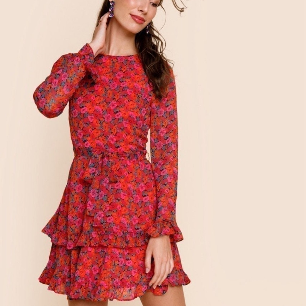 Floral Ruffle tiered Long Sleeve Dress